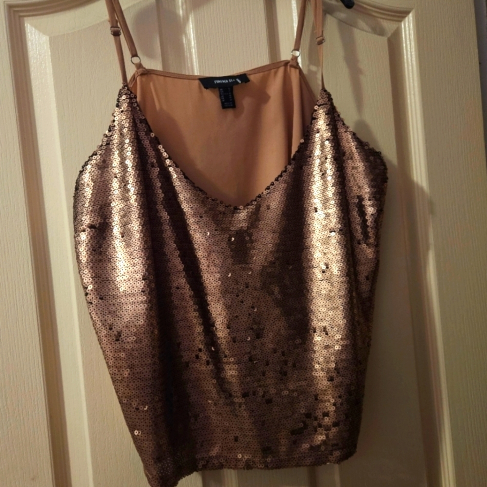 FOREVER 21 Sexy Bronze Sequenced Dressy Spaghetti Strap Top Size  1X